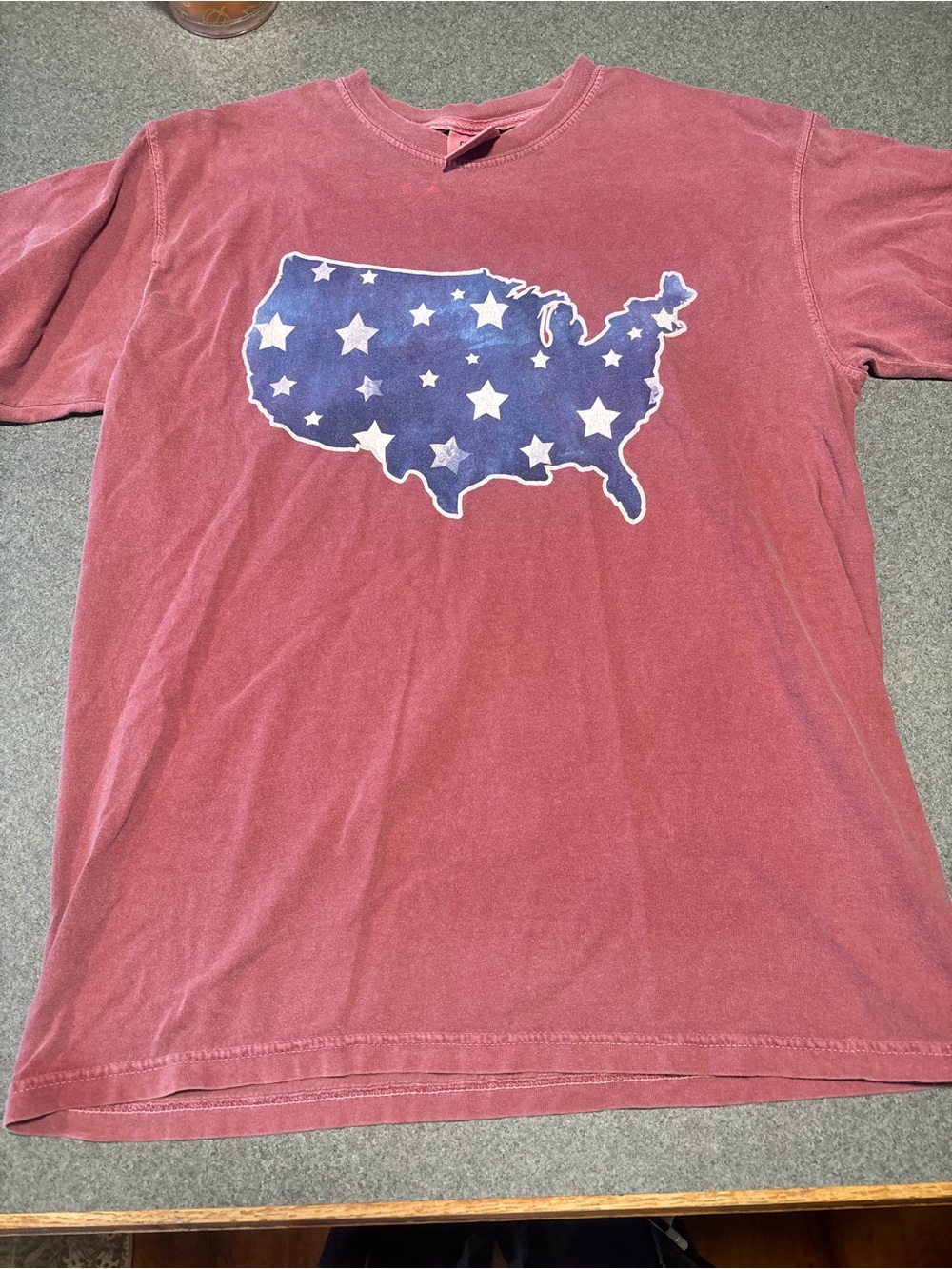 Comfort Colors Pink-Red Short Sleeve Tee with Star-Filled USA Graphic